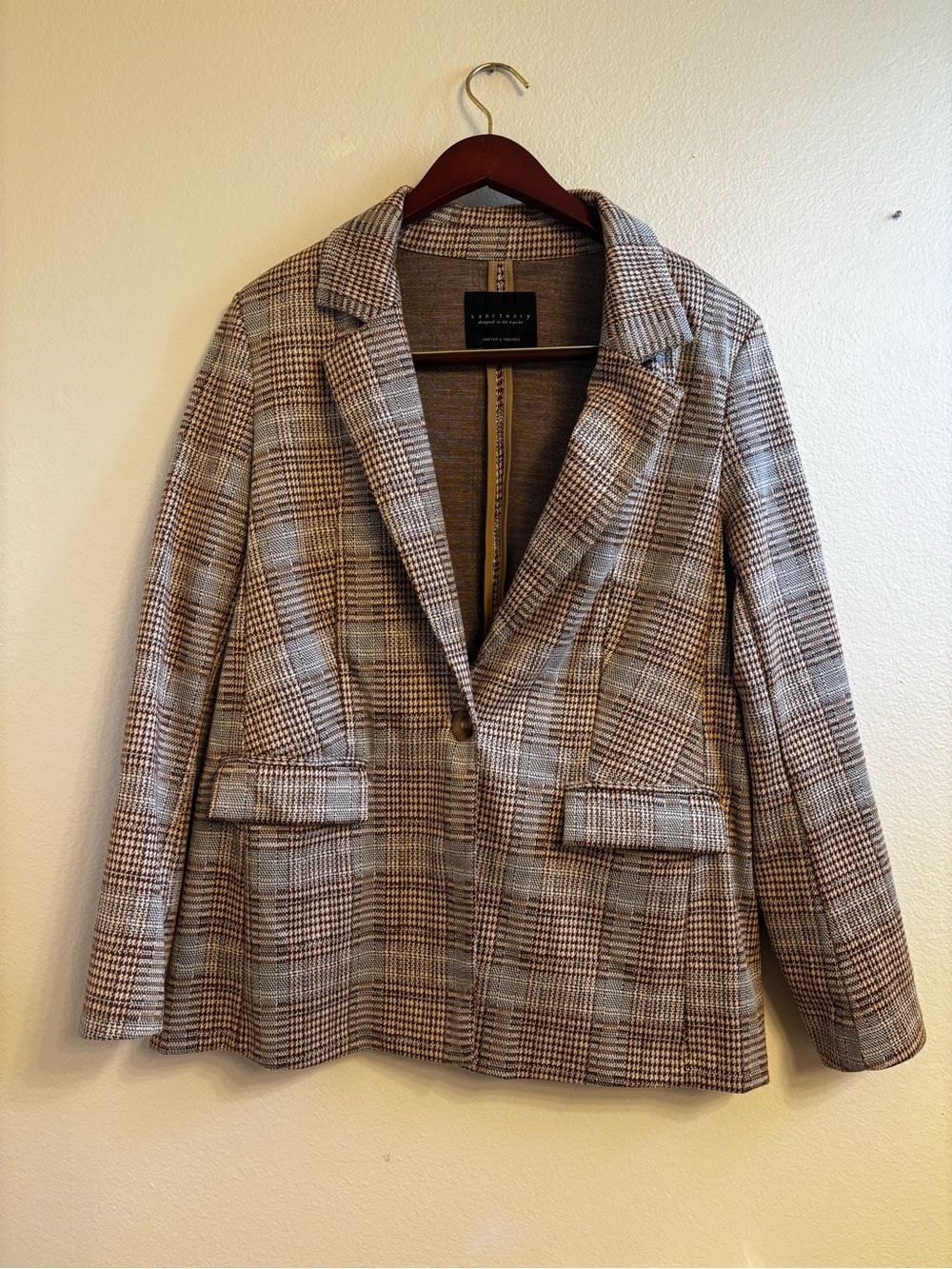 Sanctuary Plaid Single-Button Blazer Jacket - Brown